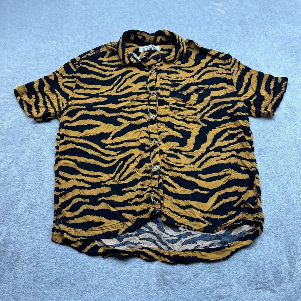 We The Free Button Down Top Women S Yellow Tiger Print Safari Boho Edgy Festival